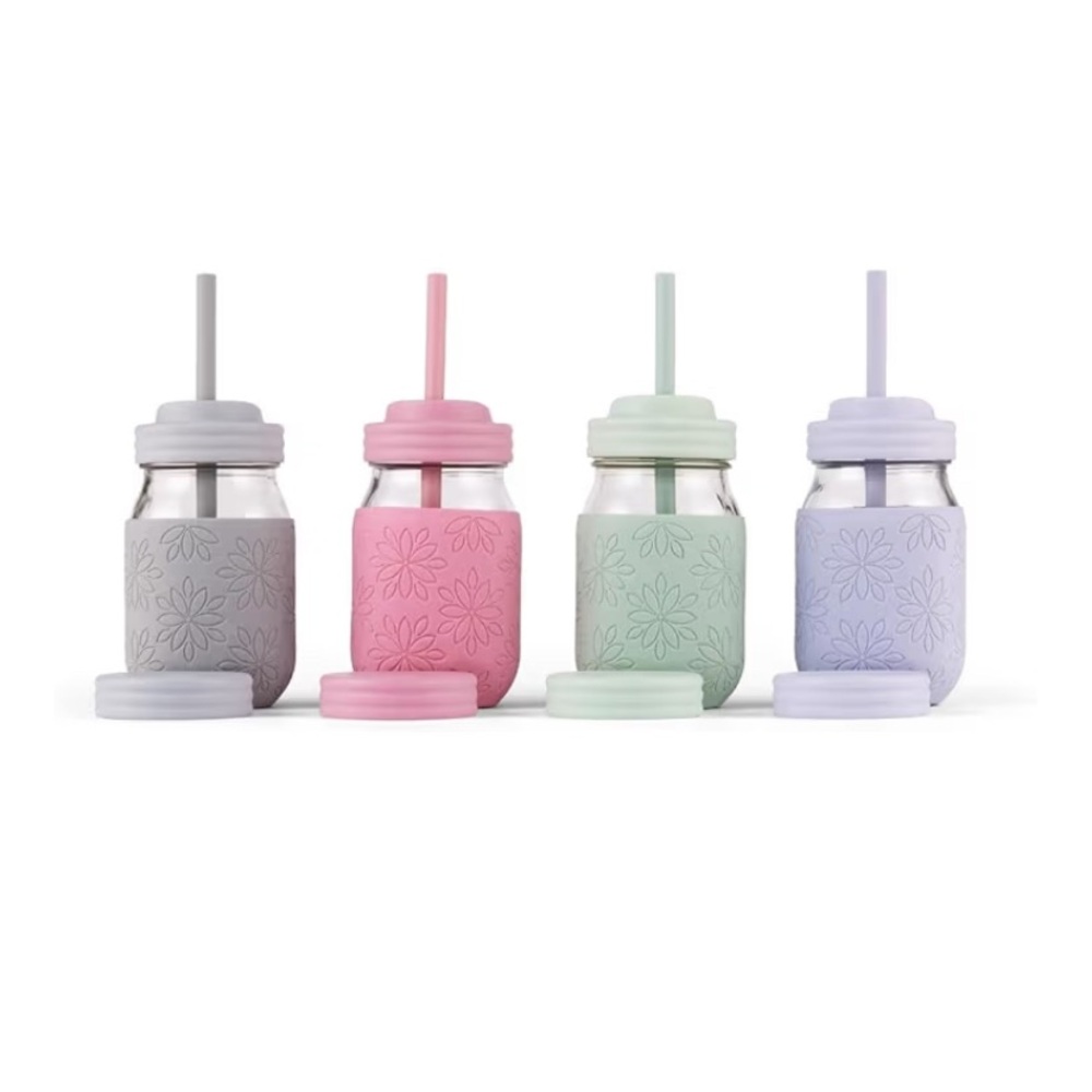 Floral Silicone Mason Jar Tumblers - Set of 4